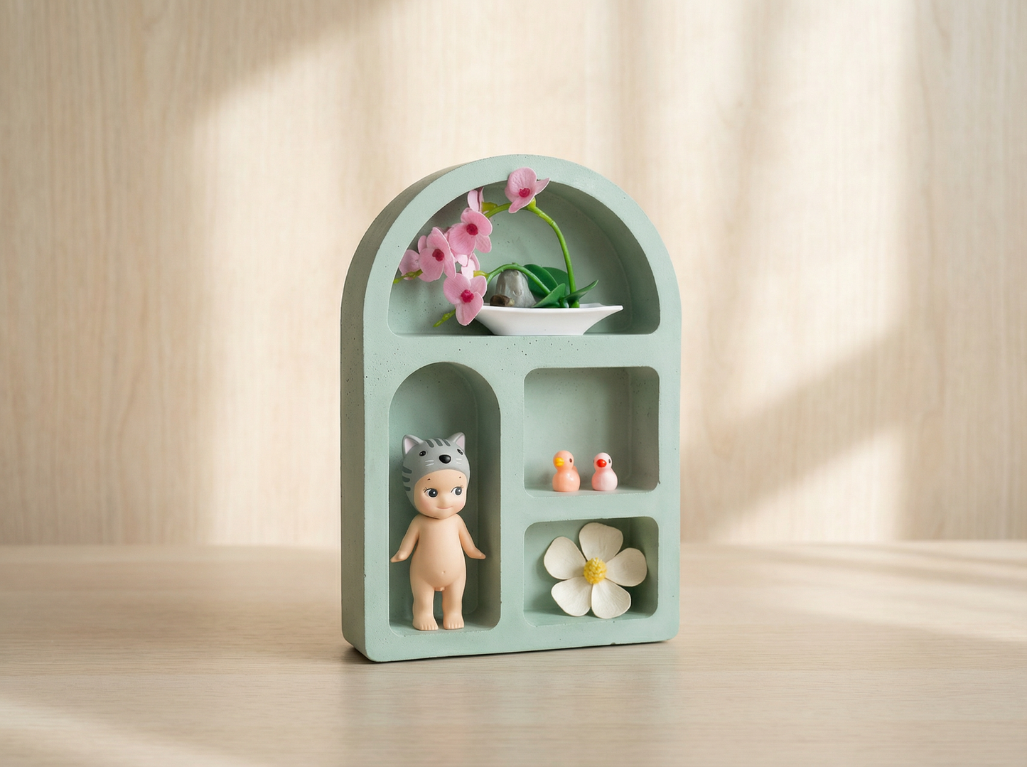 Minimalist Cement Arch Wall Smiski Display Shelf for Mini Figures, Modern Wall Decor