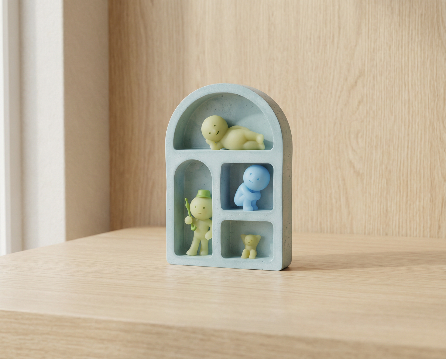 Minimalist Cement Arch Wall Smiski Display Shelf for Mini Figures, Modern Wall Decor