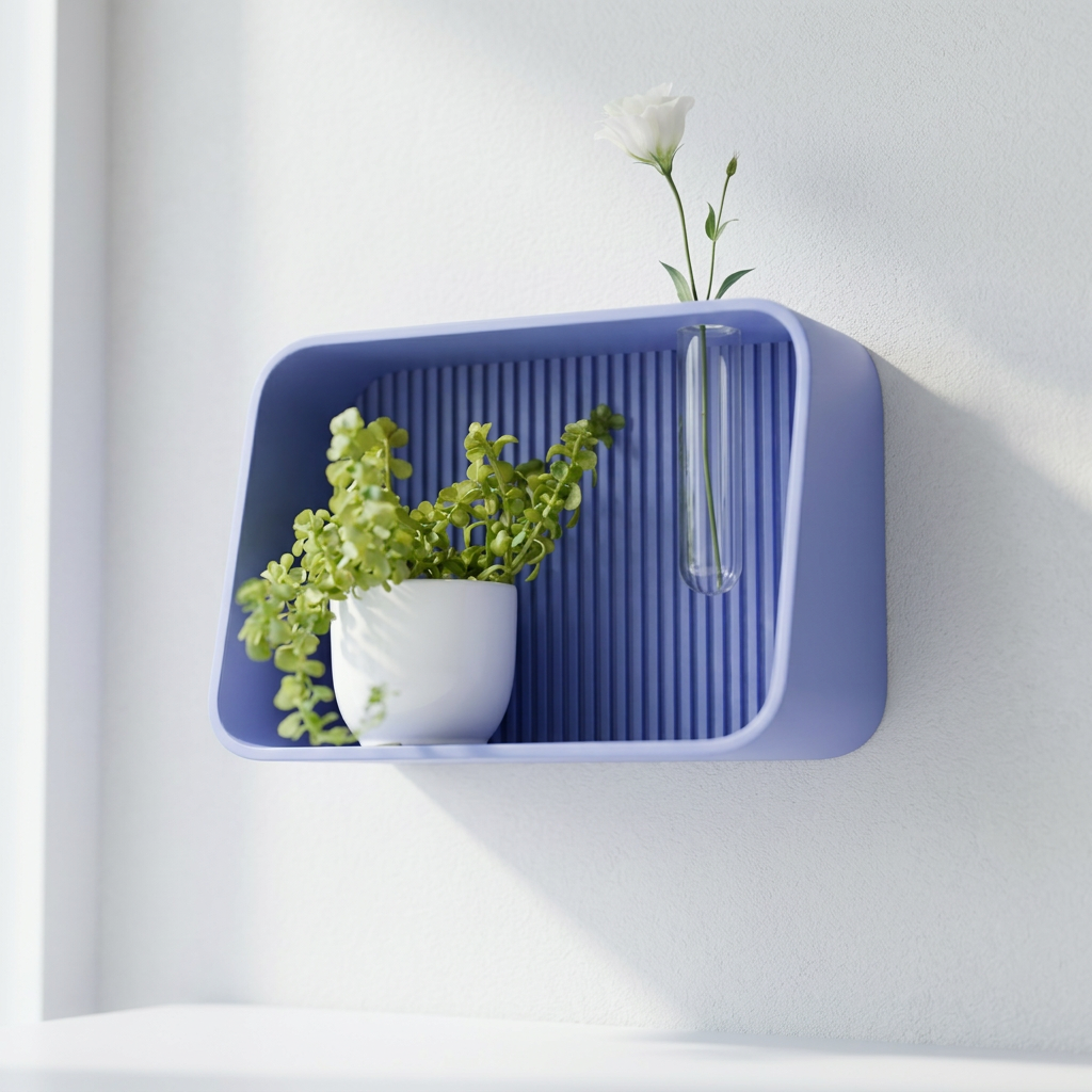 Wall Shelf with Propagation Tube | Fluted 3D Printed Shelf |  Entry Way Organization