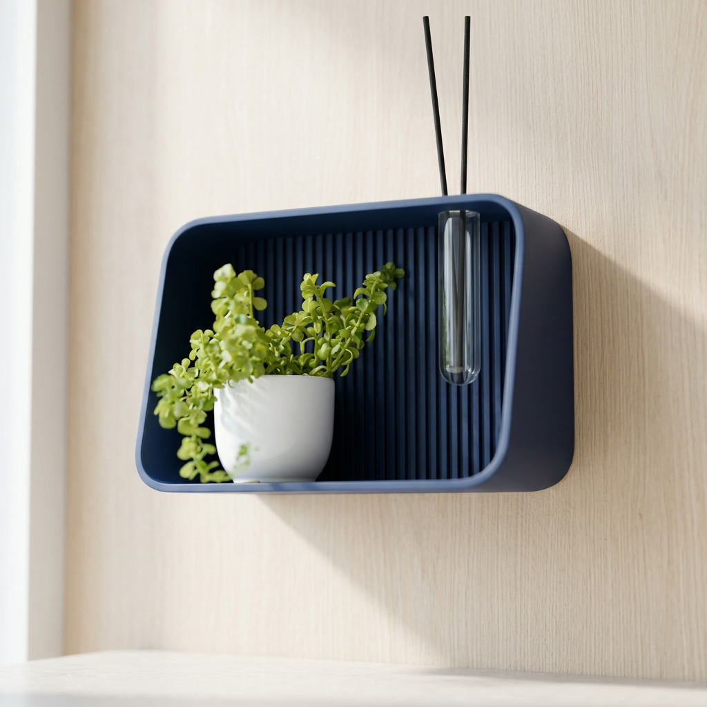 Wall Shelf with Propagation Tube | Fluted 3D Printed Shelf |  Entry Way Organization