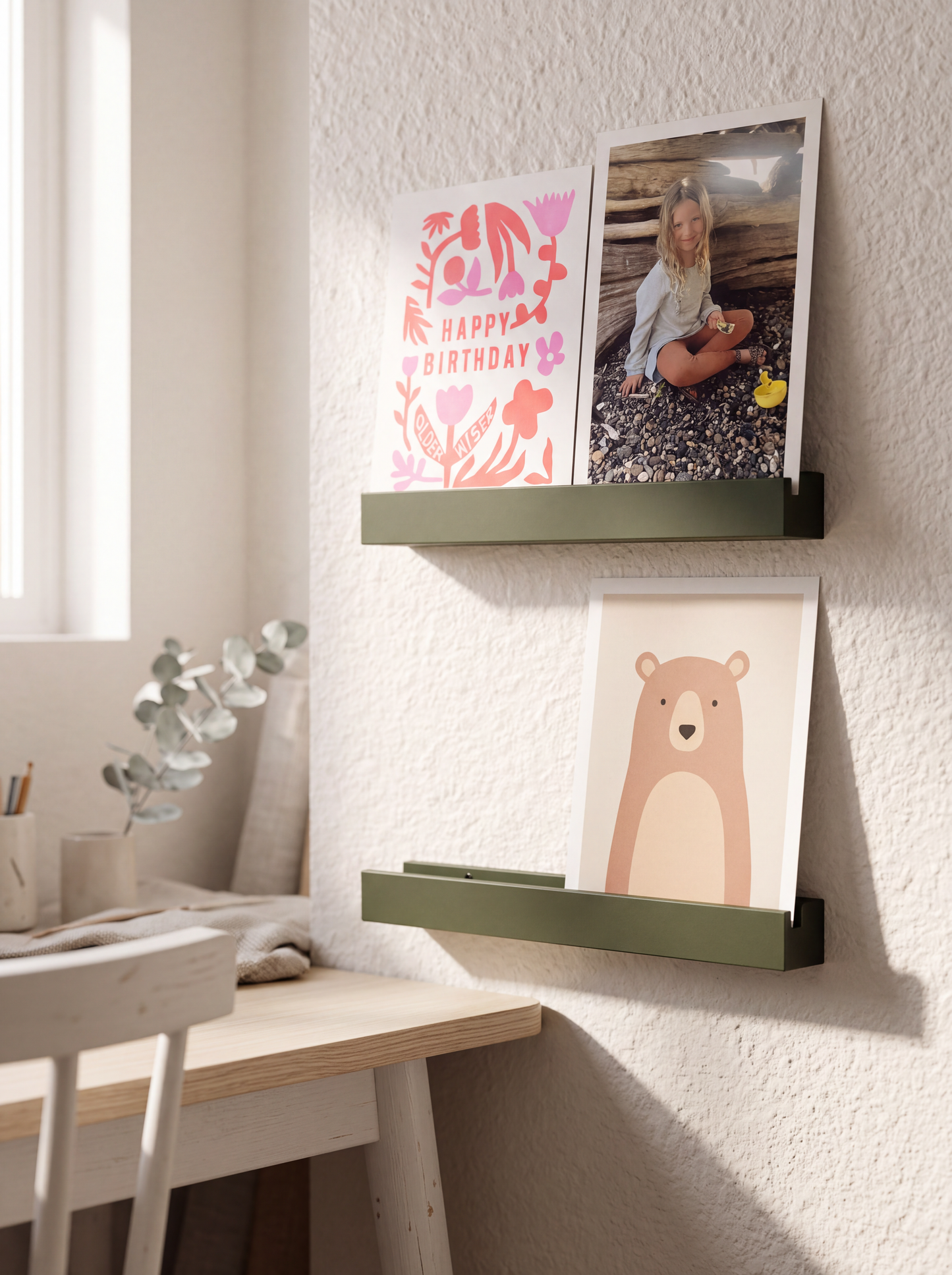8" Mini Picture Ledge | Modern Photo Rail for Postcards & Prints | 3D Printed Wall Display Shelf