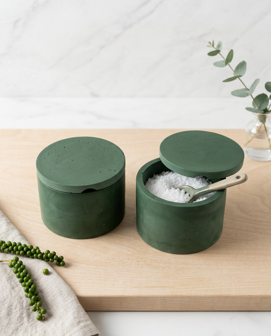 Large Salt Cellar - Modern Handmade Cement Pinch Pot, Kitchen Counter Salt Keeper & Spice Container