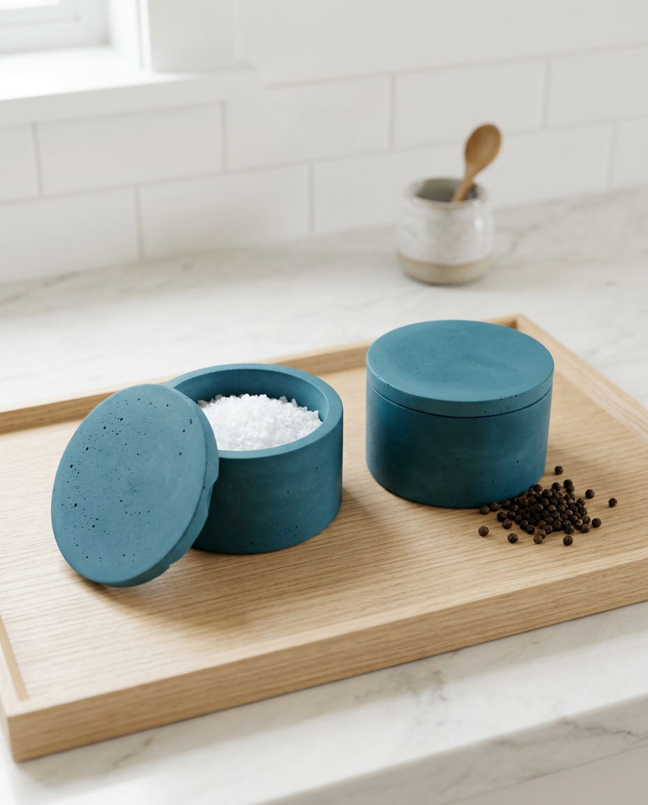 Large Salt Cellar - Modern Handmade Cement Pinch Pot, Kitchen Counter Salt Keeper & Spice Container