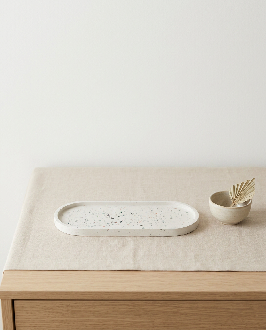XL Terrazzo Tray - Large Oval Handmade Cement Catch All for Coffee Table, Entryway, Jewelry & Bathroom Decor