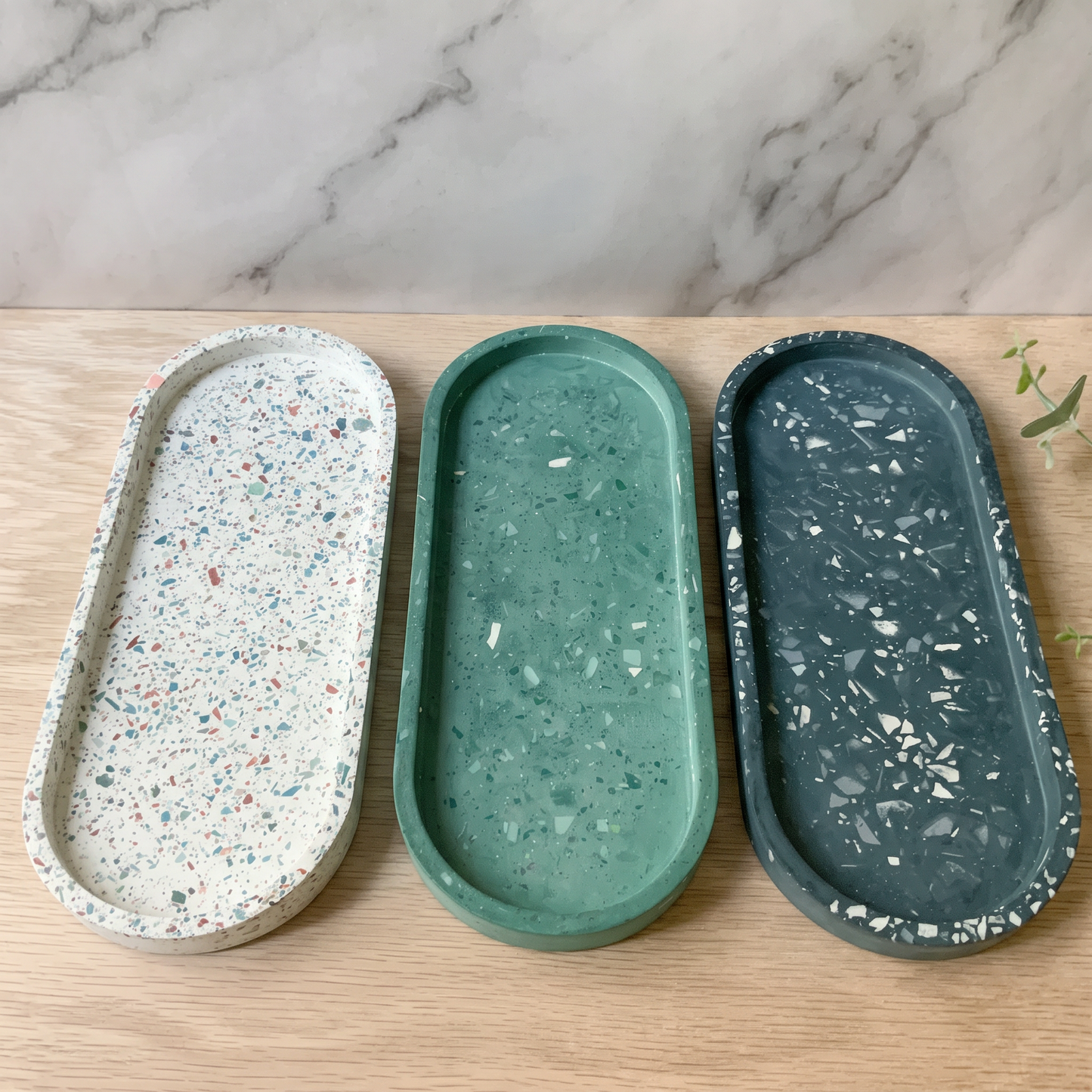 XL Terrazzo Tray - Large Oval Handmade Cement Catch All for Coffee Table, Entryway, Jewelry & Bathroom Decor