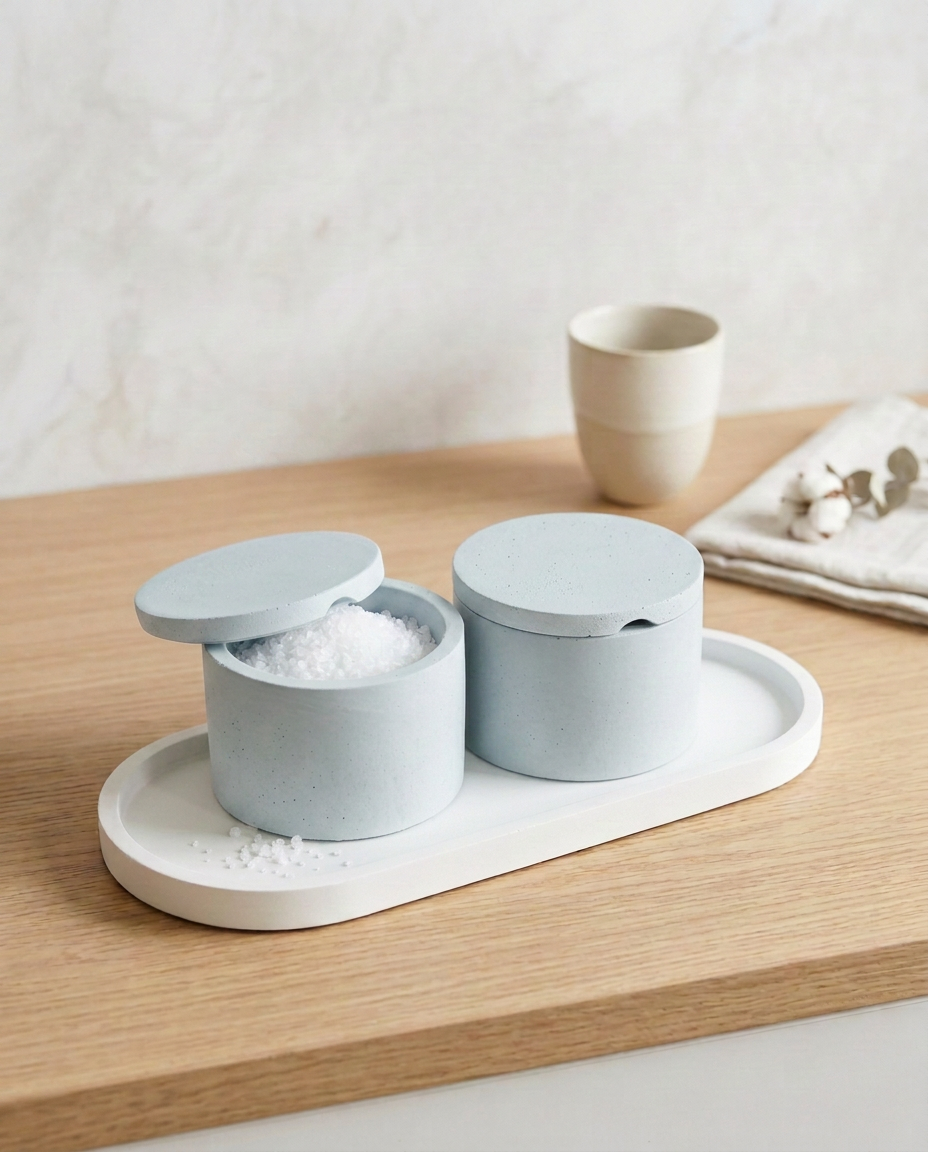 Large Salt Cellar - Modern Handmade Cement Pinch Pot, Kitchen Counter Salt Keeper & Spice Container