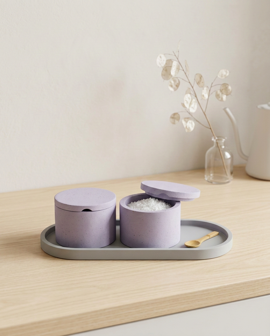 Large Salt Cellar - Modern Handmade Cement Pinch Pot, Kitchen Counter Salt Keeper & Spice Container