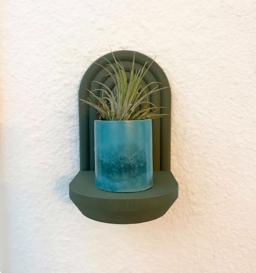 Modern Arch Wall Shelf with LED Puck Light | 3D Printed Japandi Floating Decor | Minimalist Ambient Lighting