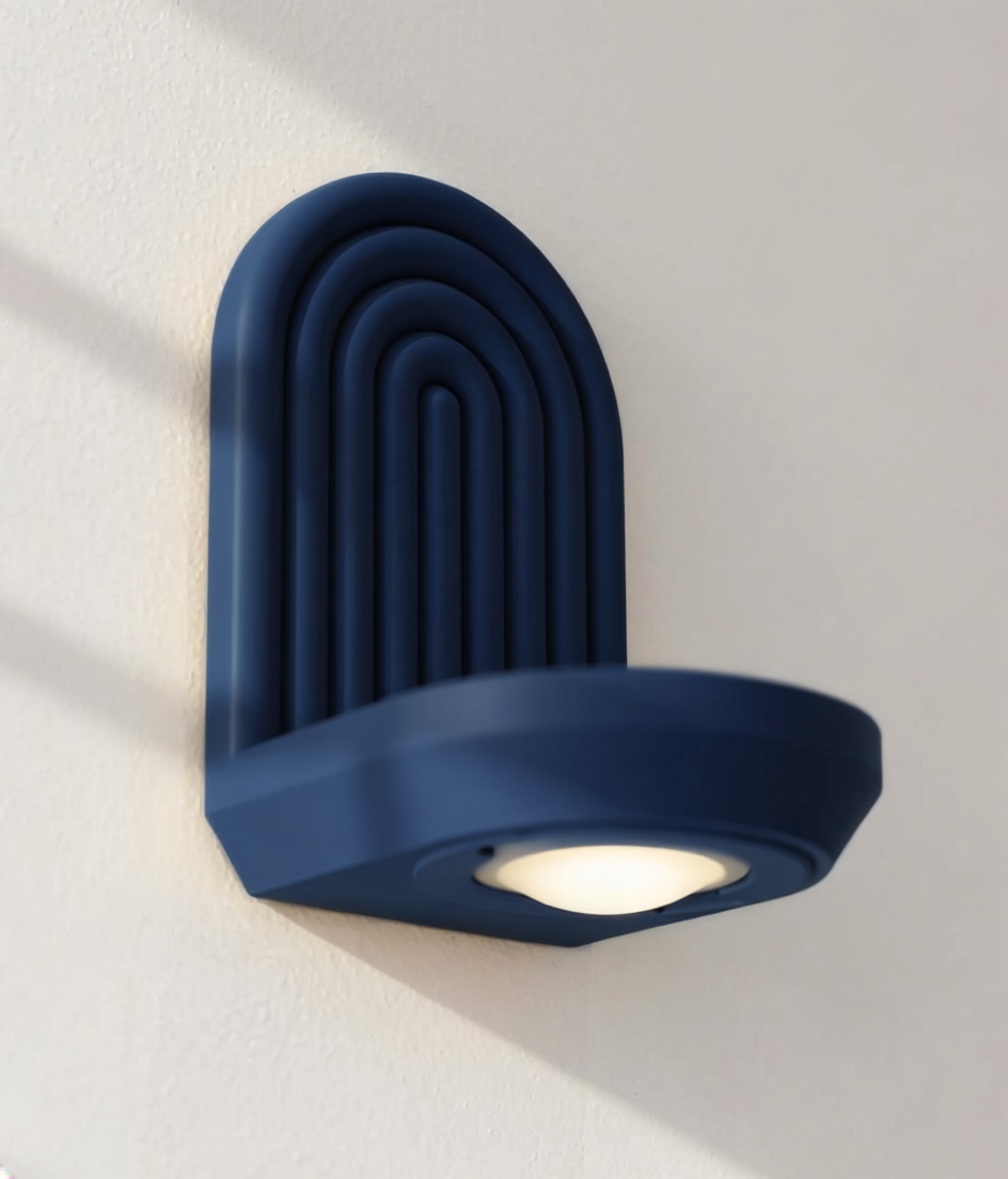 Modern Arch Wall Shelf with LED Puck Light | 3D Printed Japandi Floating Decor | Minimalist Ambient Lighting