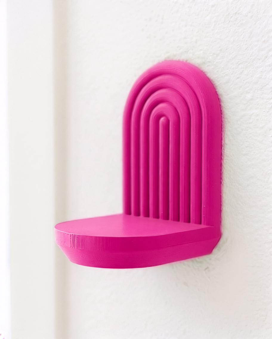Modern Arch Wall Shelf with LED Puck Light | 3D Printed Japandi Floating Decor | Minimalist Ambient Lighting