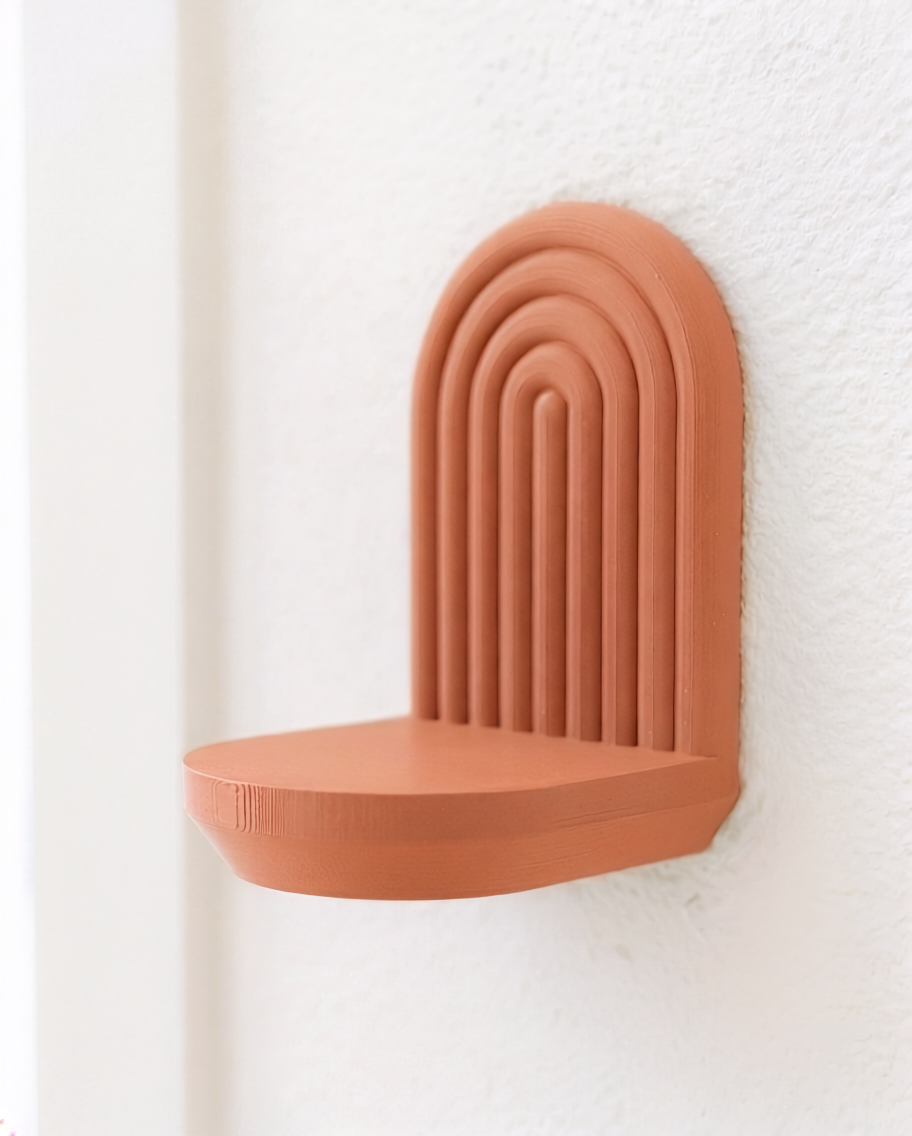 Modern Arch Wall Shelf with LED Puck Light | 3D Printed Japandi Floating Decor | Minimalist Ambient Lighting