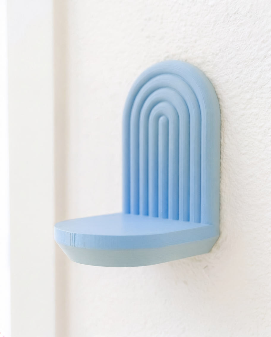 Modern Arch Wall Shelf with LED Puck Light | 3D Printed Japandi Floating Decor | Minimalist Ambient Lighting