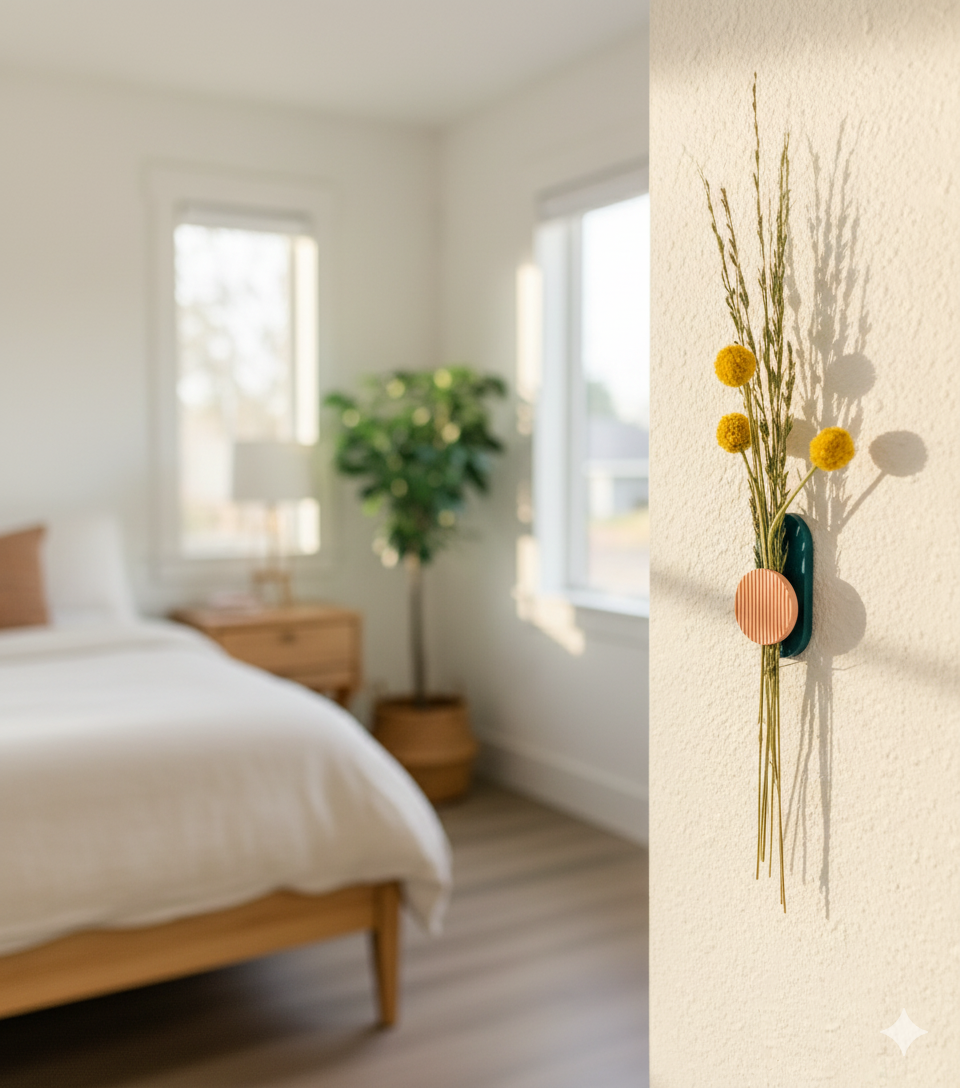Fluted Wall Vase for Dried Flowers | Modern Sculptural 3D Printed Stem Decor | Anthropologie Style Minimalist Art