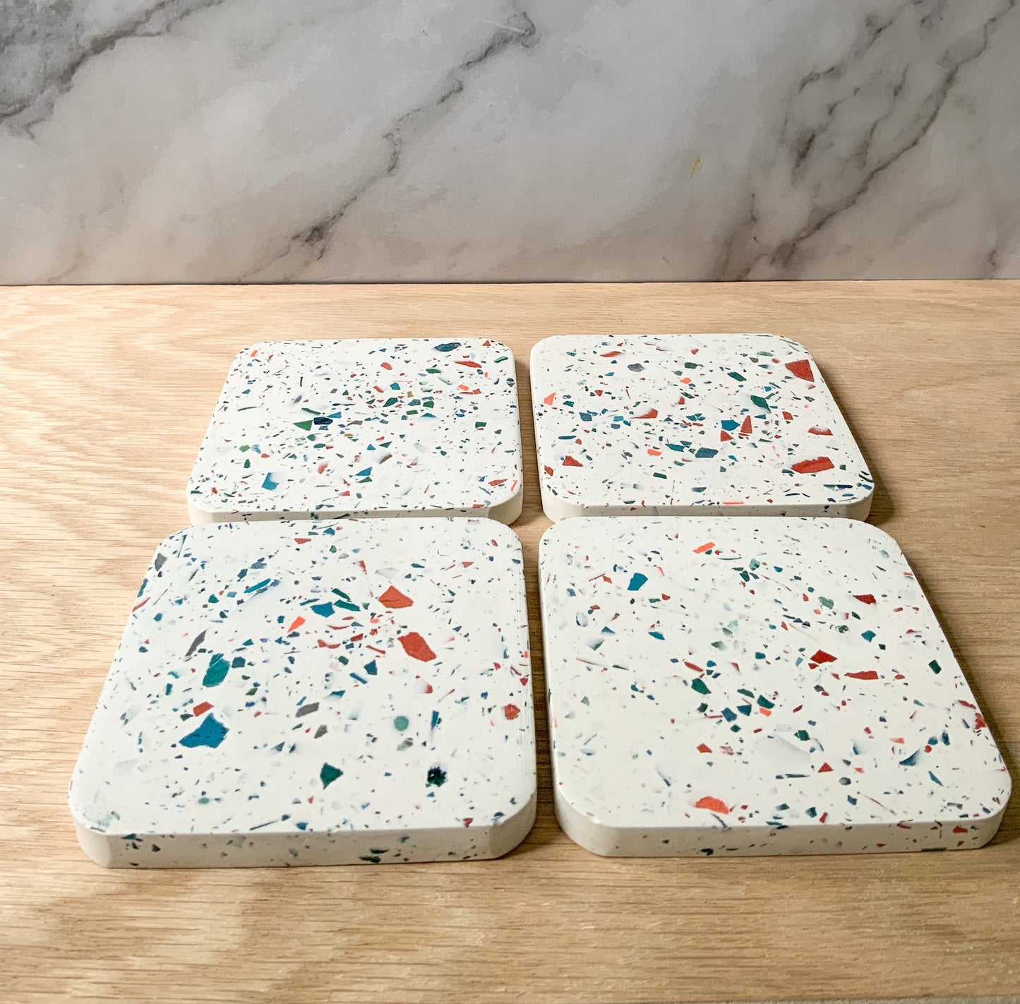 Terrazzo Coaster Set Gypsum Cement | Square modern coaster set of 4 | Neutral Coasters | Housewarming gift