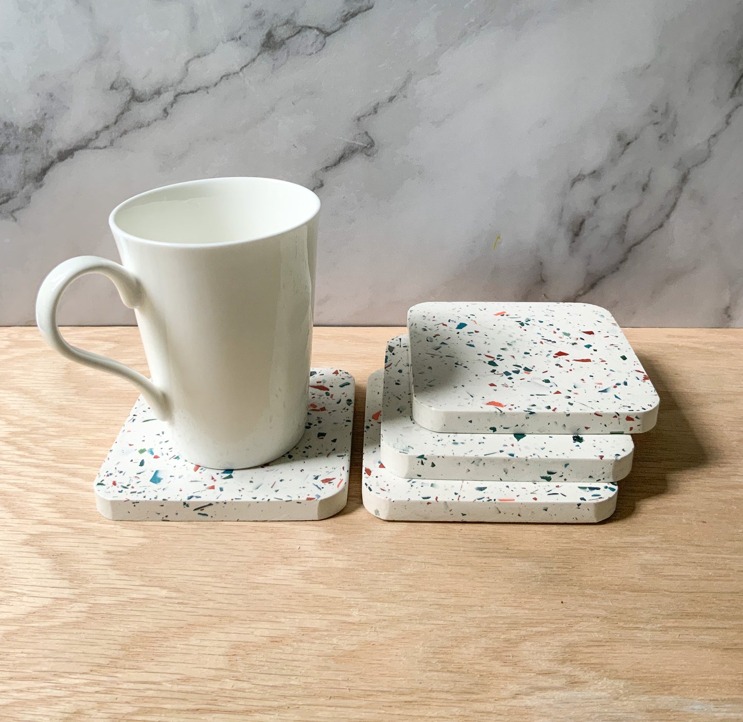 Terrazzo Coaster Set Gypsum Cement | Square modern coaster set of 4 | Neutral Coasters | Housewarming gift