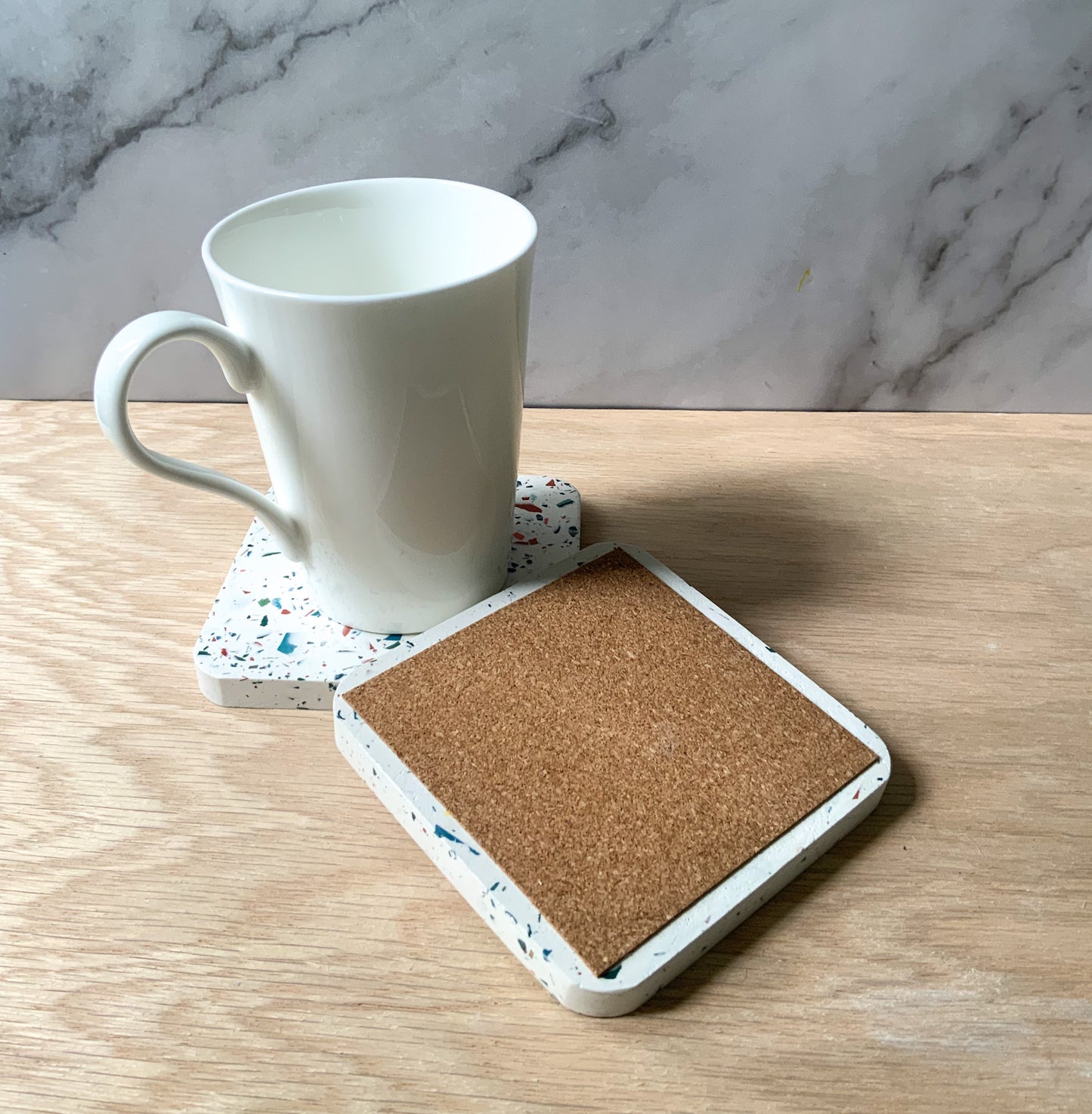 Terrazzo Coaster Set Gypsum Cement | Square modern coaster set of 4 | Neutral Coasters | Housewarming gift