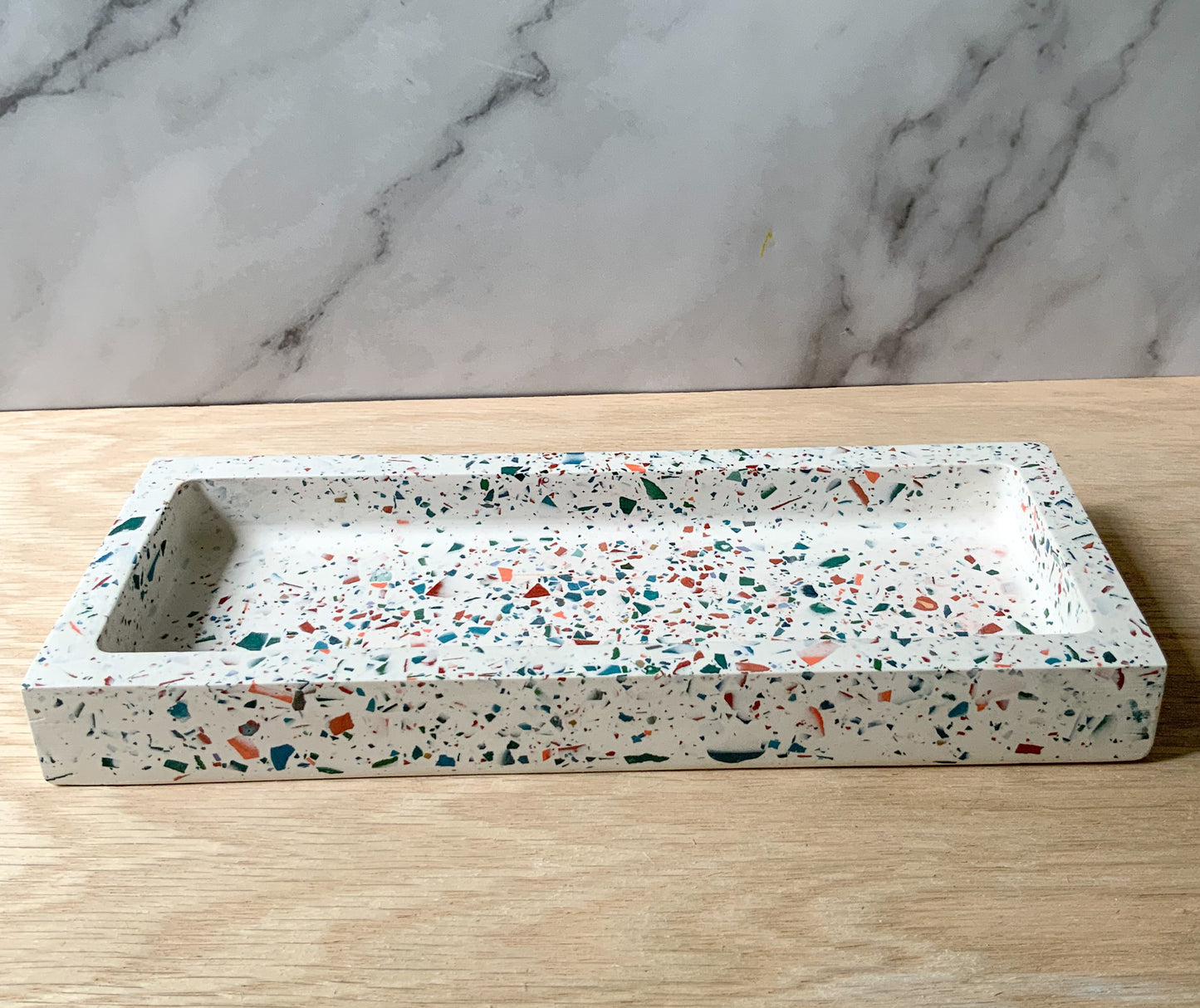 Concrete Terrazzo rectangle Tray Large | Candle or Soap Trivet | Modern Catchall Tray | Bathroom Tray