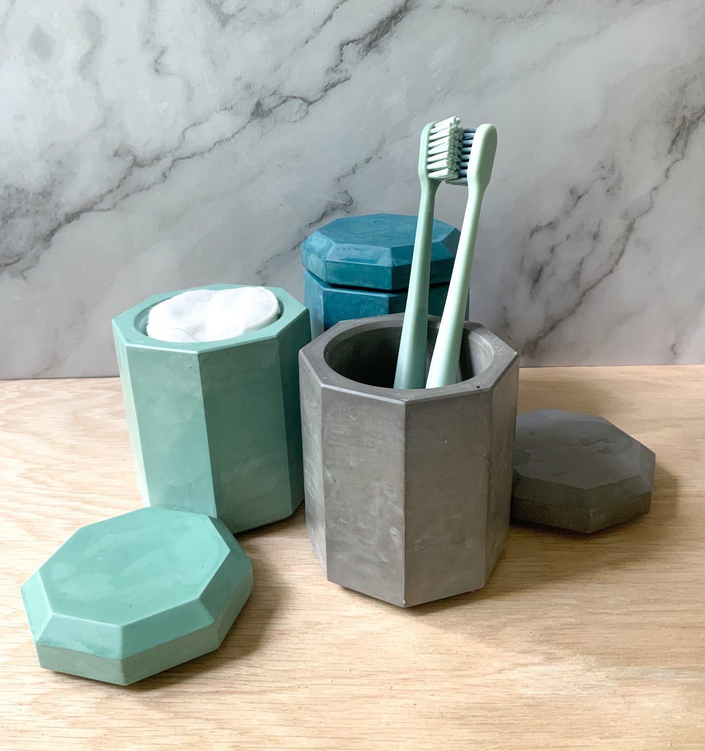 Storage Container stone | Gypsum Cement bathroom organizer | Jewelry Storage | Concrete Jar With Lid | Cotton pad storage