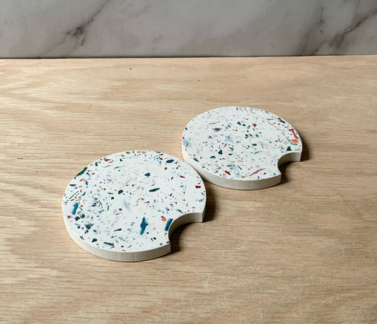 Unique Handmade Terrazzo Cement Car Cup Holder Insert Set