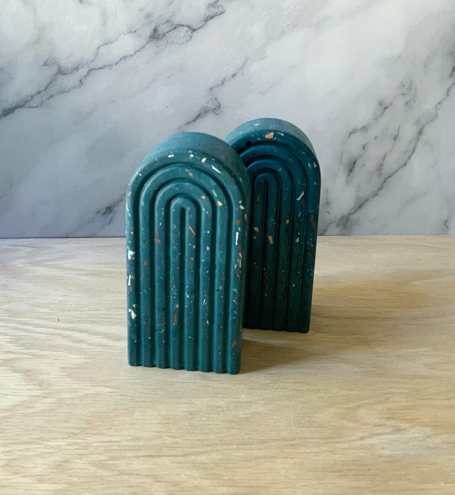 Terrazzo Arch Bookend set | Modern home decor | concrete stone