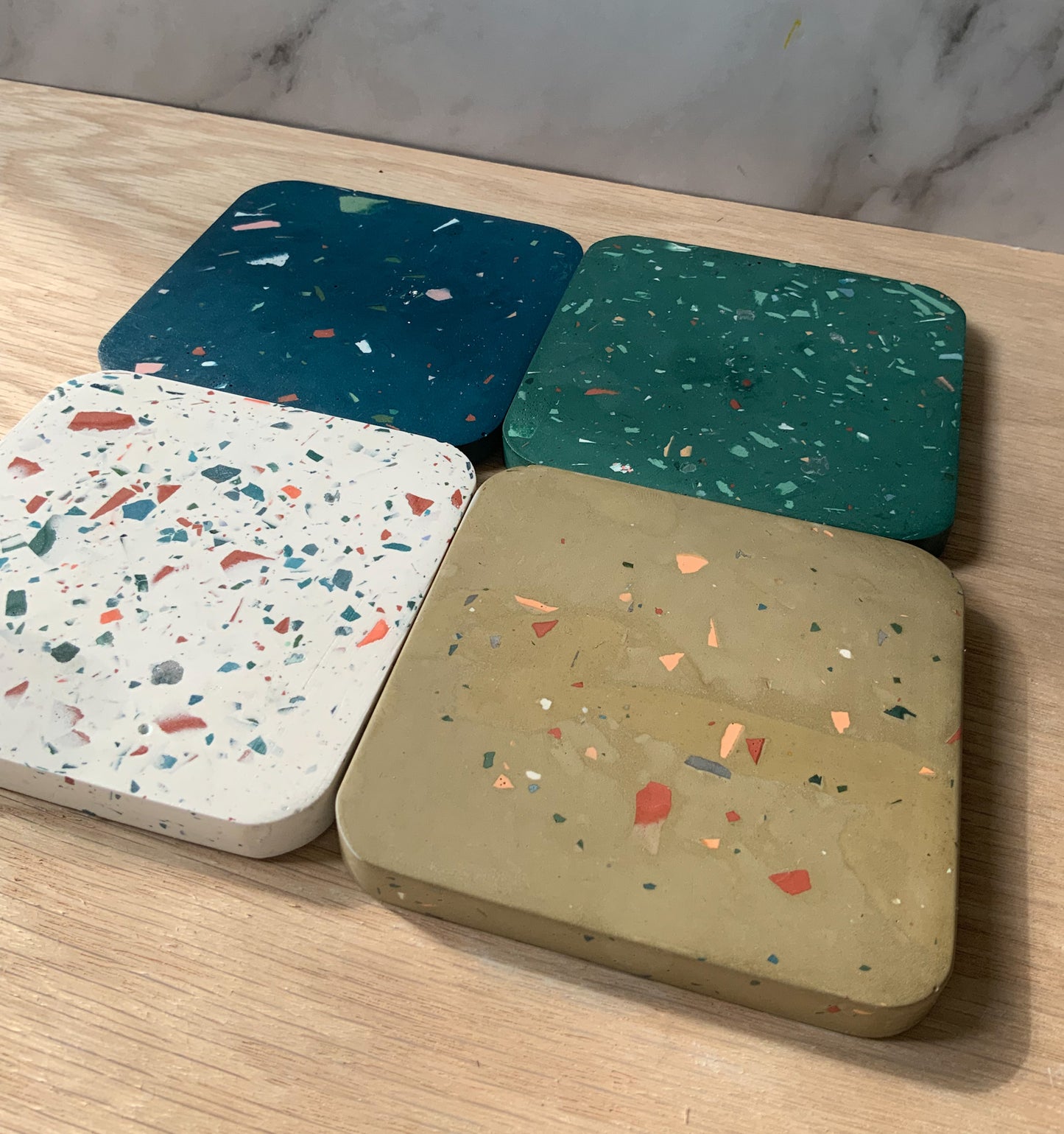 Terrazzo Coaster Set Gypsum Cement | Square modern coaster set of 4 | Neutral Coasters | Housewarming gift
