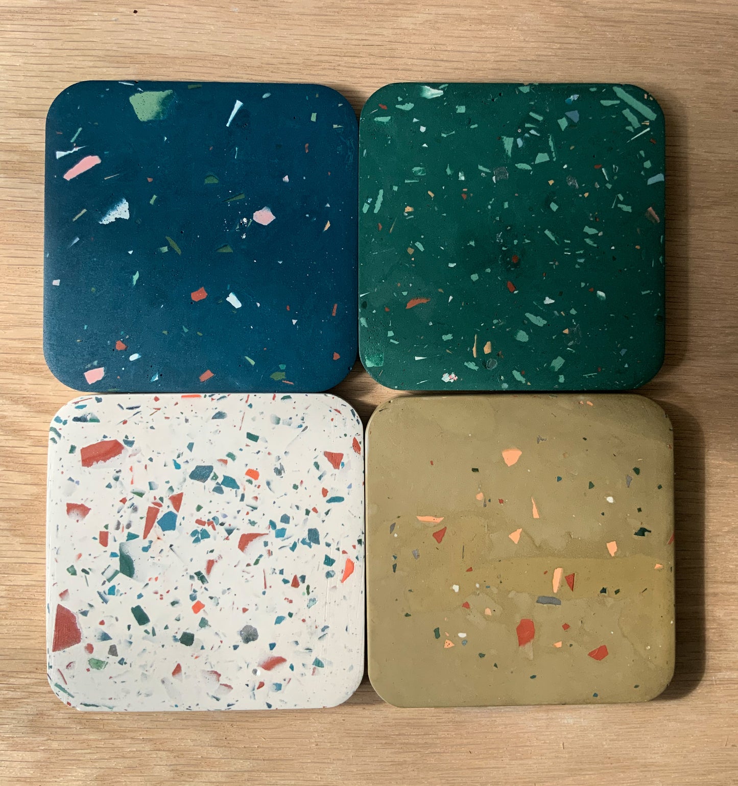 Terrazzo Coaster Set Gypsum Cement | Square modern coaster set of 4 | Neutral Coasters | Housewarming gift
