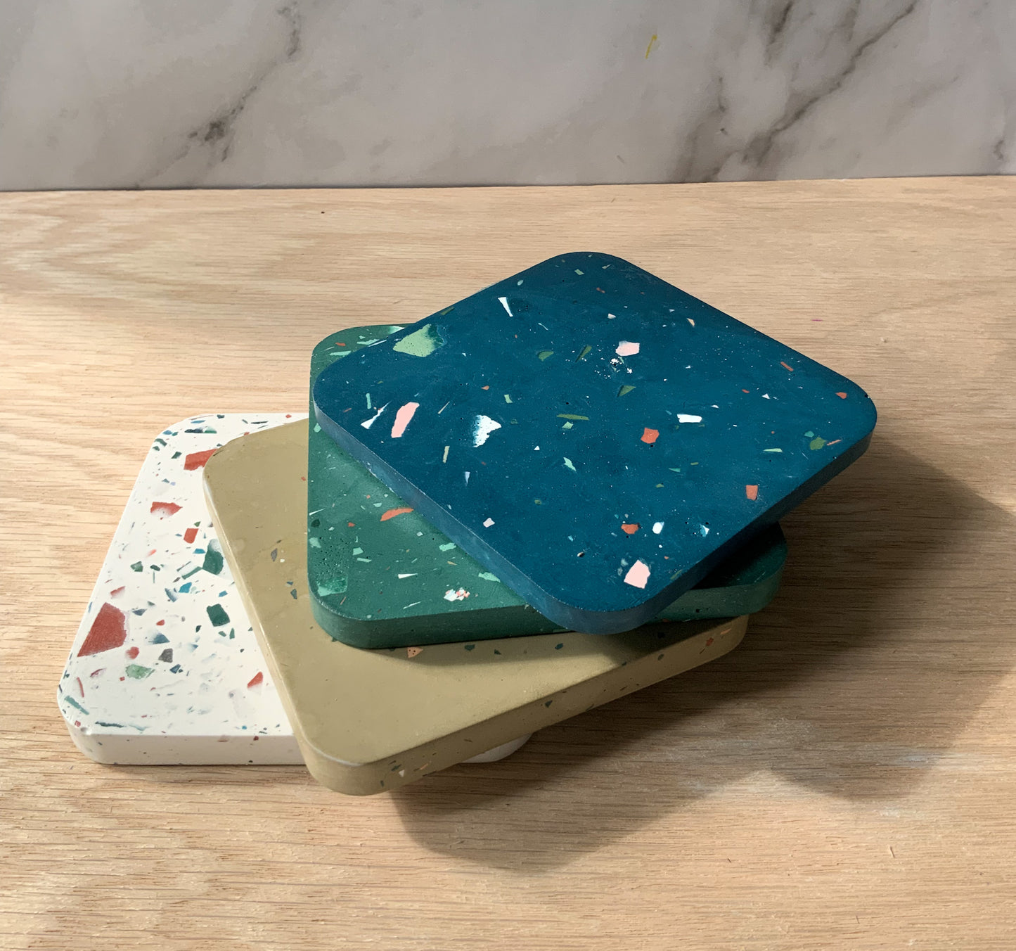Terrazzo Coaster Set Gypsum Cement | Square modern coaster set of 4 | Neutral Coasters | Housewarming gift
