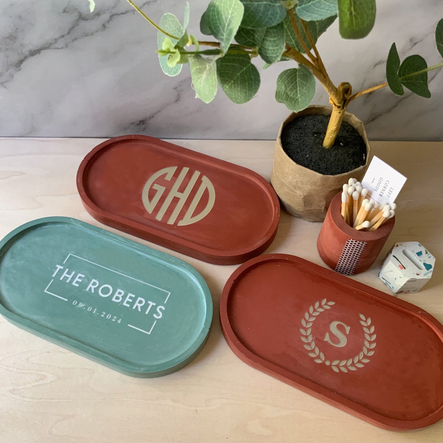 Personalized Concrete Oval Tray | candle tray | trinket tray modern