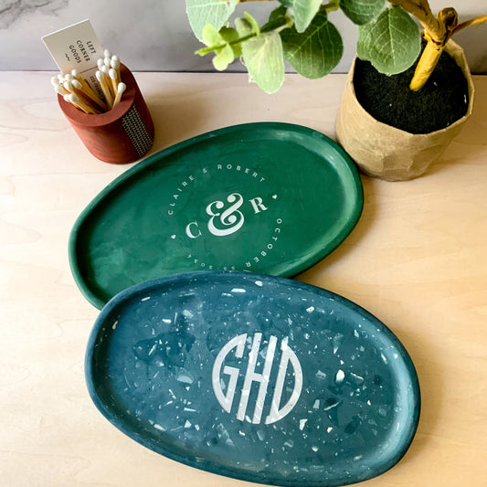 Personalized Concrete Oval Tray | candle catch all | Plant tray