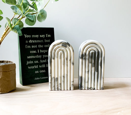 Modern Minimal Black And White Marble Arch Bookend Set For Home Decor