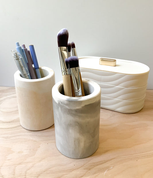 Marble looking storage cup pen pot | Desk Storage | Office set | Cement home decor