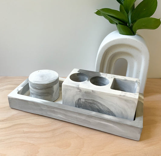 Large Modern Concrete Rectangle Tray for Bathroom Candle Trinket Catchall Storage