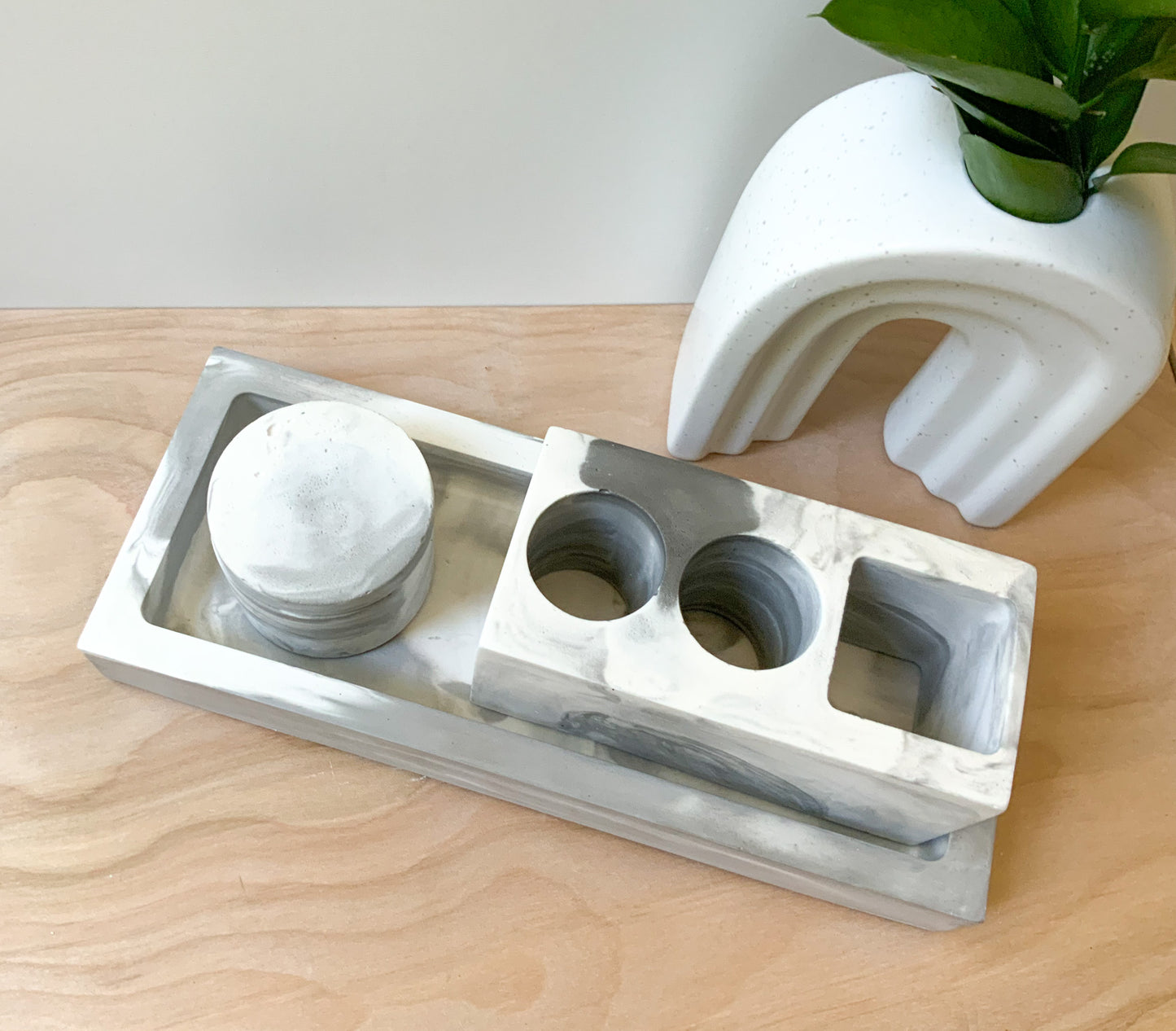 Large Modern Concrete Rectangle Tray for Bathroom Candle Trinket Catchall Storage