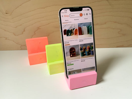 Neon Phone Holder, Concrete Cell Stand, Desk Organization