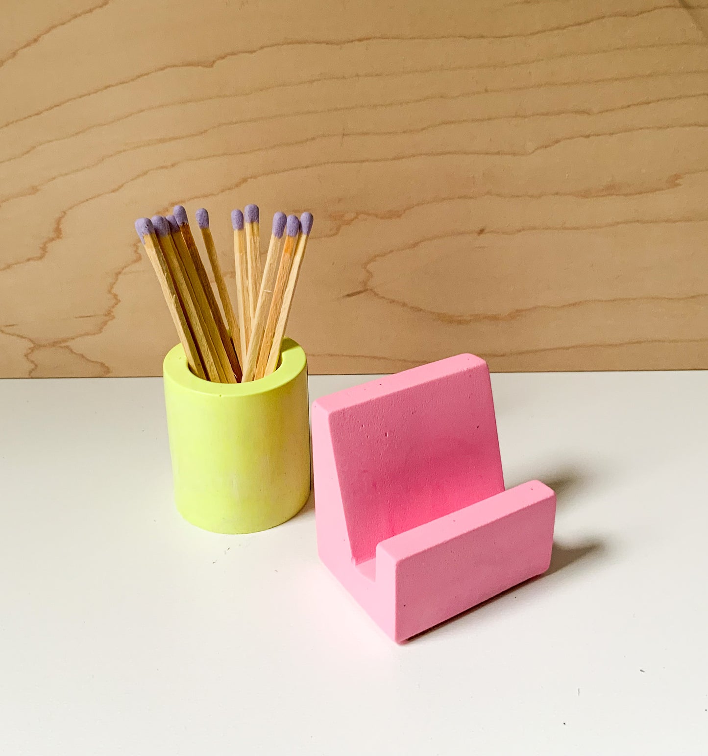 Neon Phone Holder, Concrete Cell Stand, Desk Organization