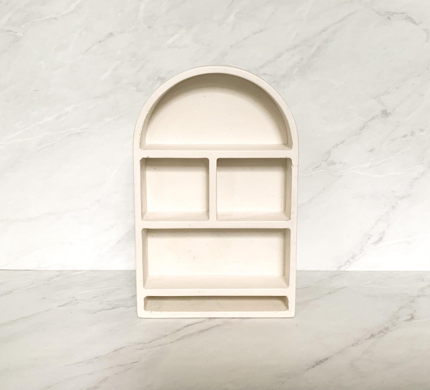 Modern Cement Trinket Arch Shelf for Decorative Storage, Miniature Display, Boho Freestanding Decor