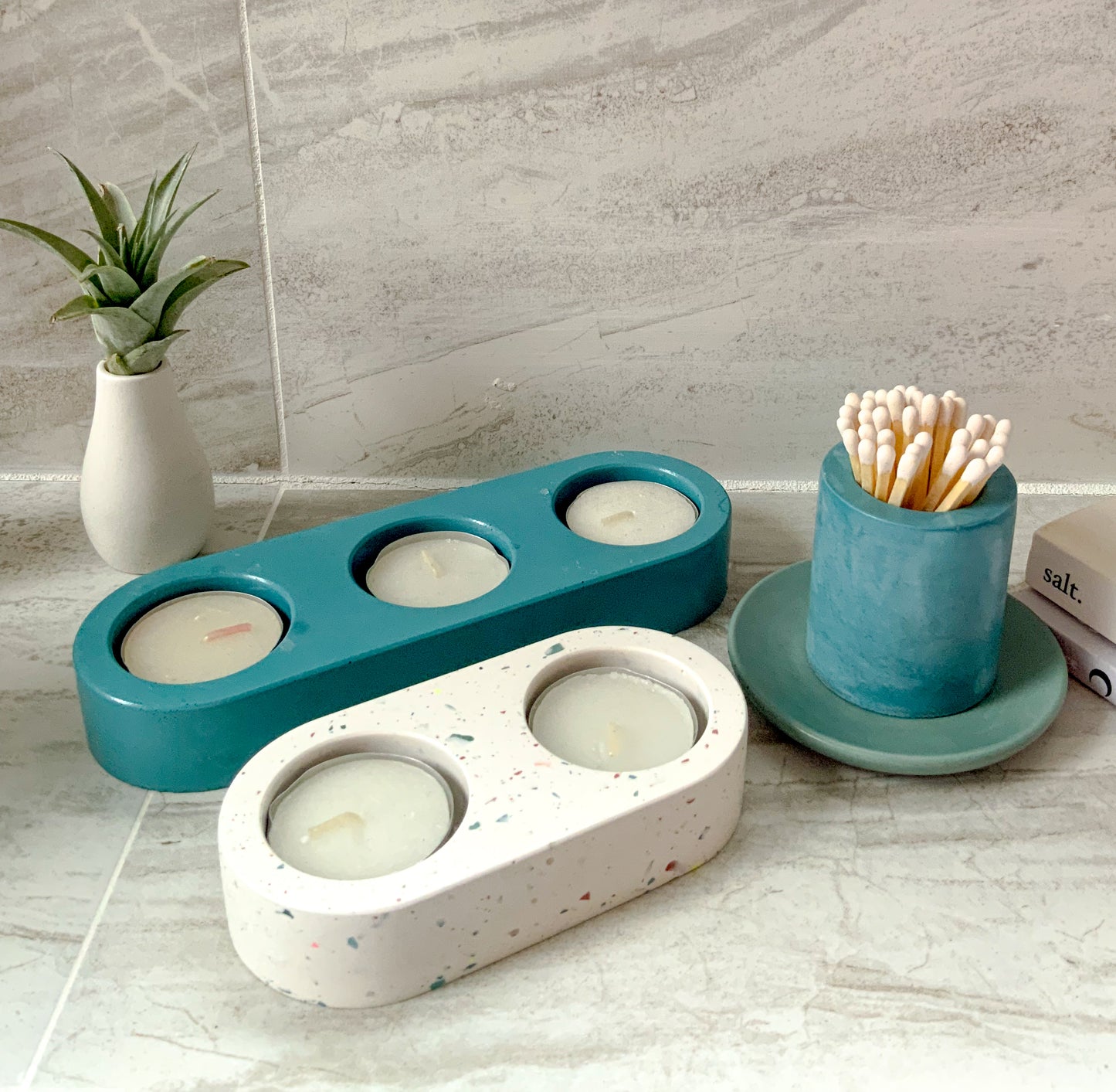 Handmade Concrete Tea Light Holders - Modern Colorful Cement Candle Decor - Set or Single Votive