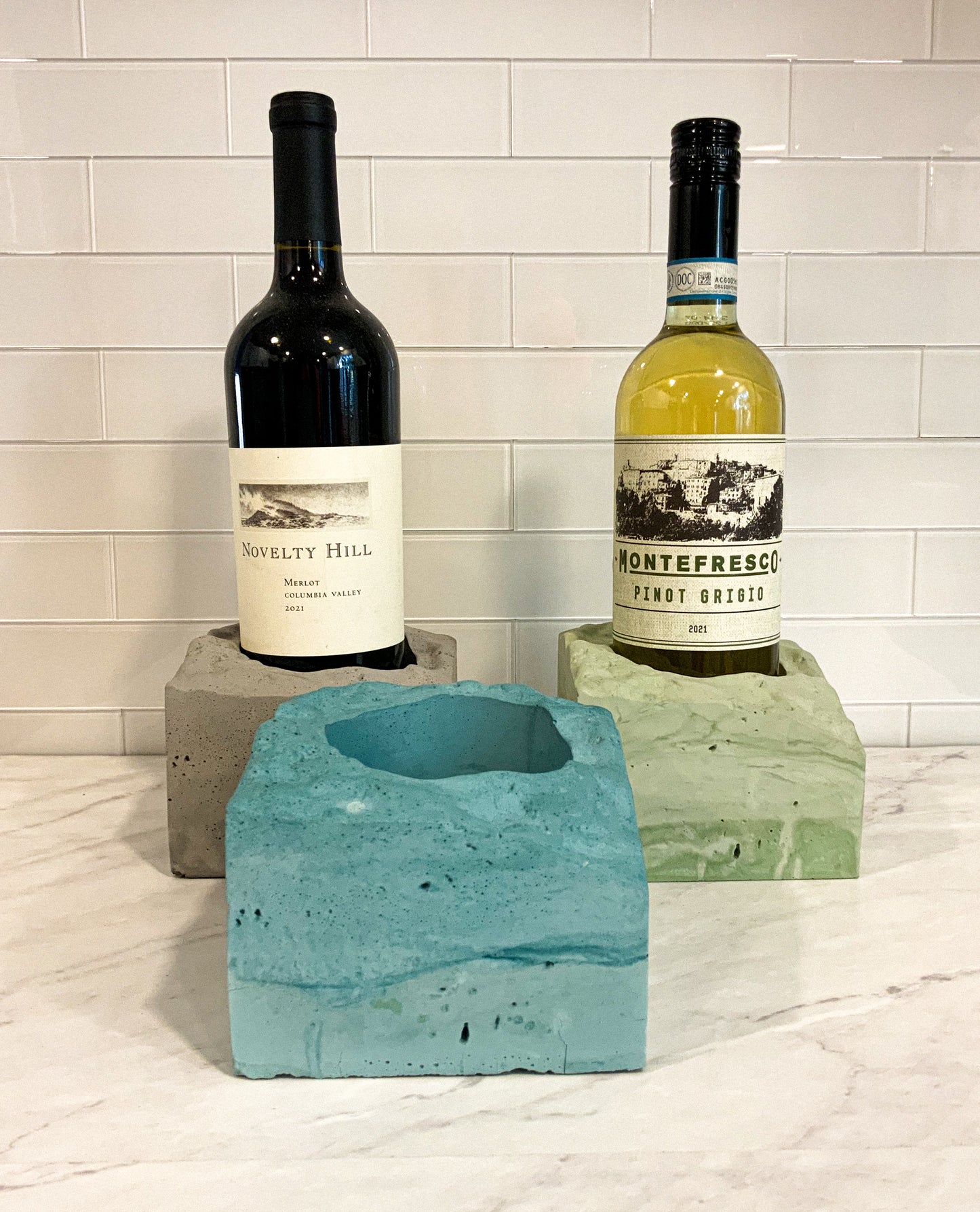 Handmade Concrete Wine Bottle Holder - Modern Minimalist Display Stand Kitchen Bar Decor Gift