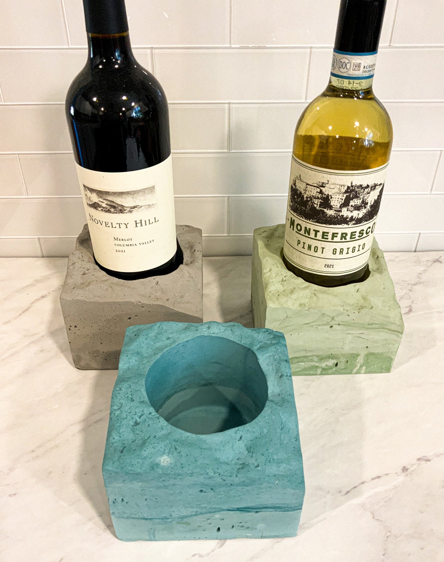 Handmade Concrete Wine Bottle Holder - Modern Minimalist Display Stand Kitchen Bar Decor Gift