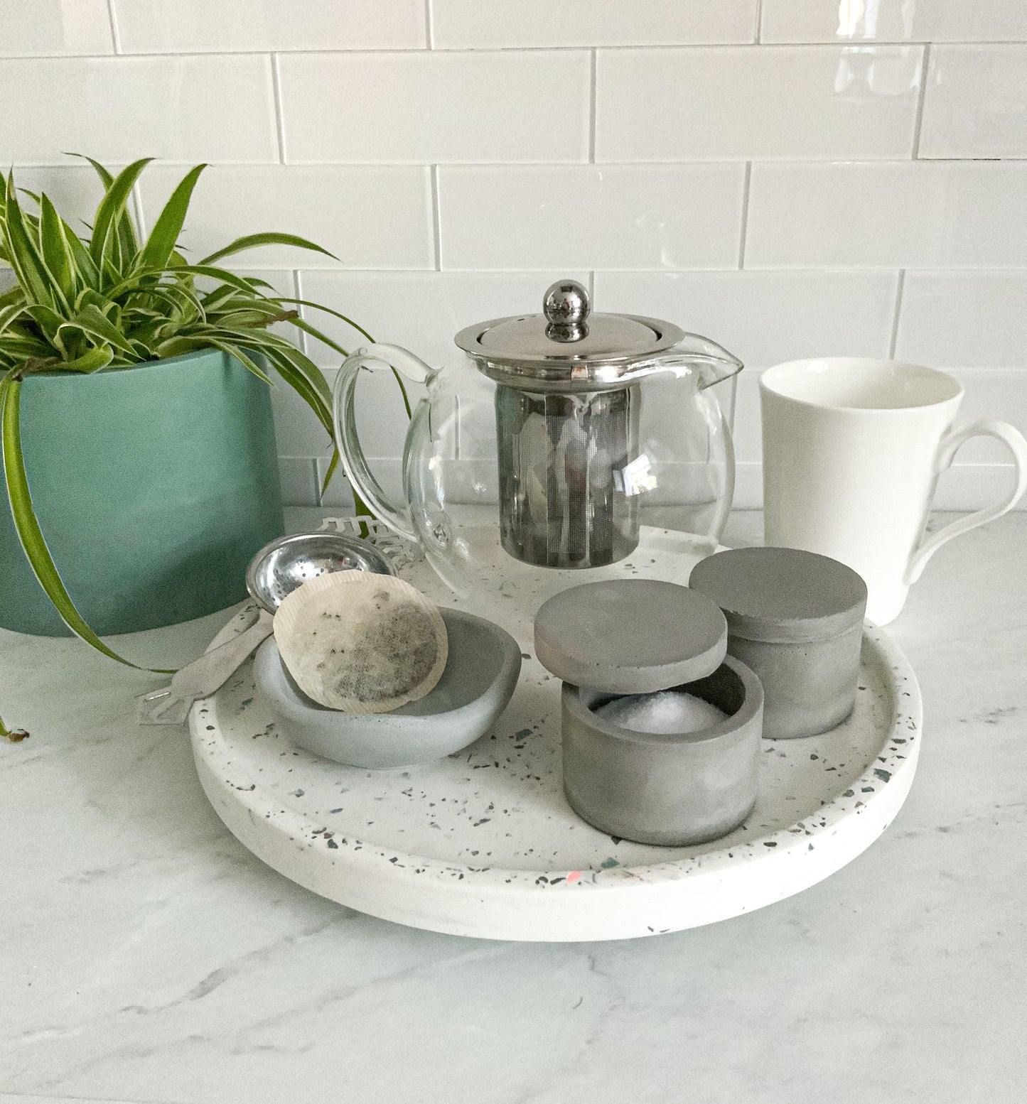 10-inch Terrazzo Cement Lazy Susan: Decorative Spinning Tray for Kitchen, Bathroom & Home Organization