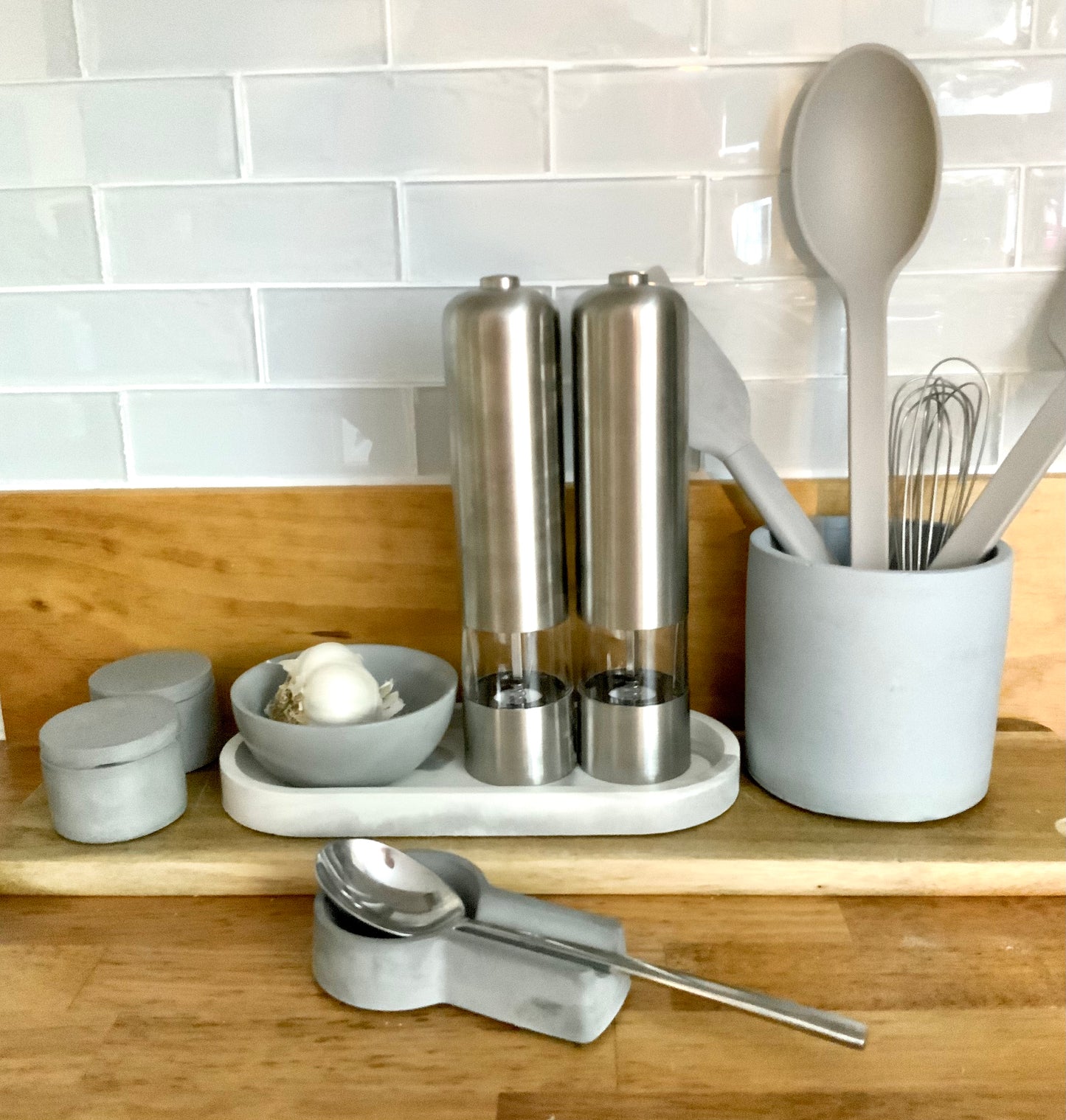 Industrial Concrete Kitchen Utensil Holder
