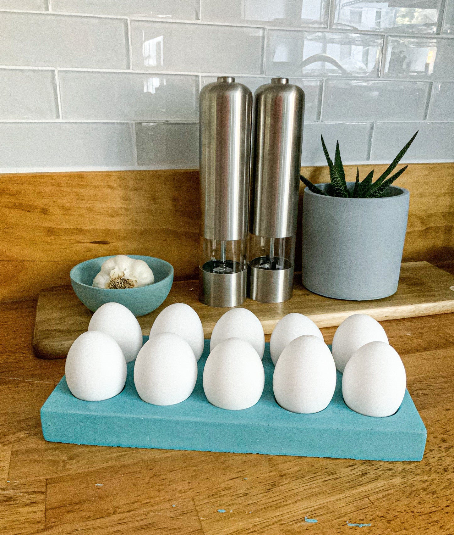 Egg Holder- Colorful Modern Concrete 10-Slot Egg Organizer