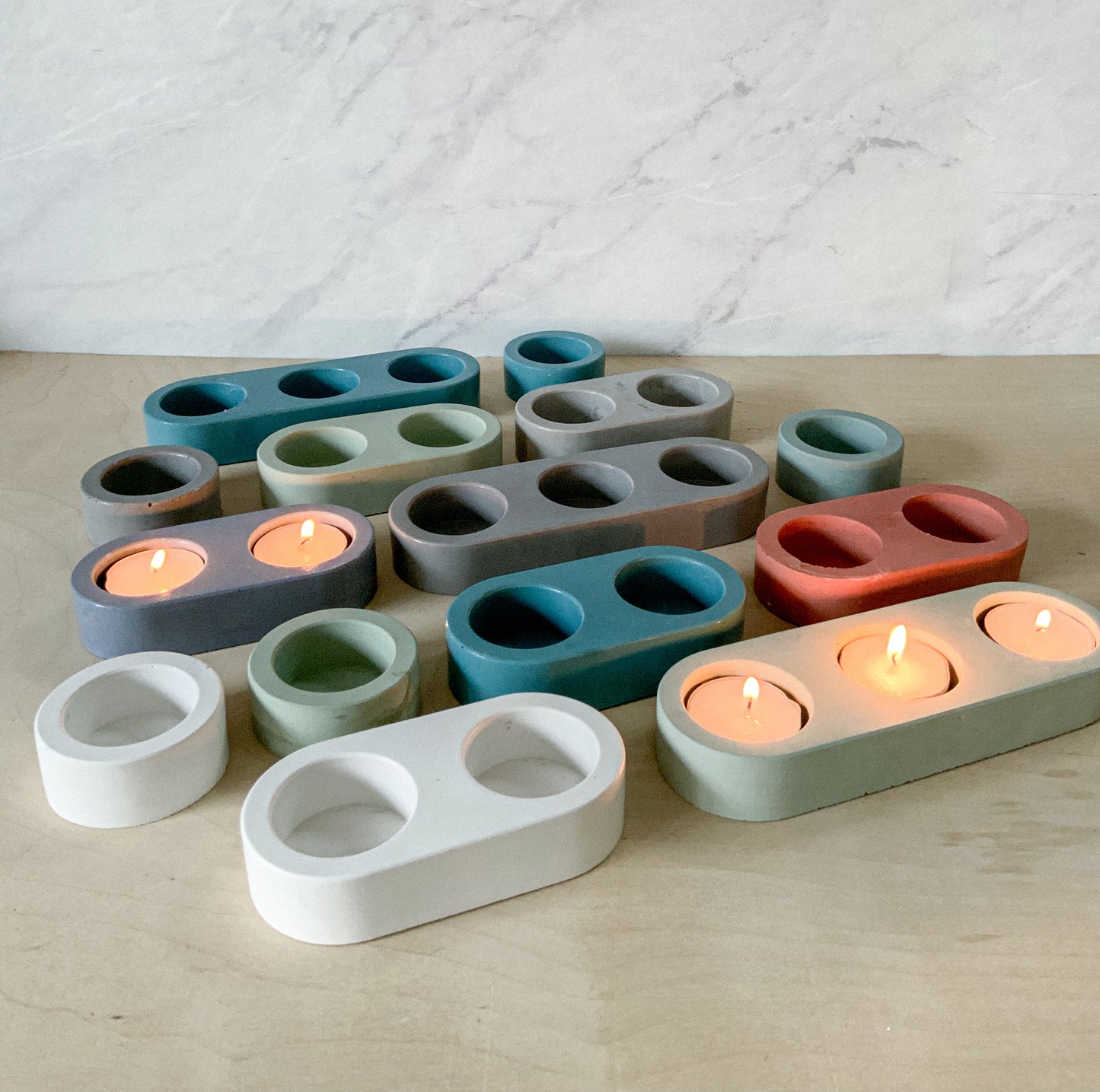 Handmade Concrete Tea Light Holders - Modern Colorful Cement Candle Decor - Set or Single Votive