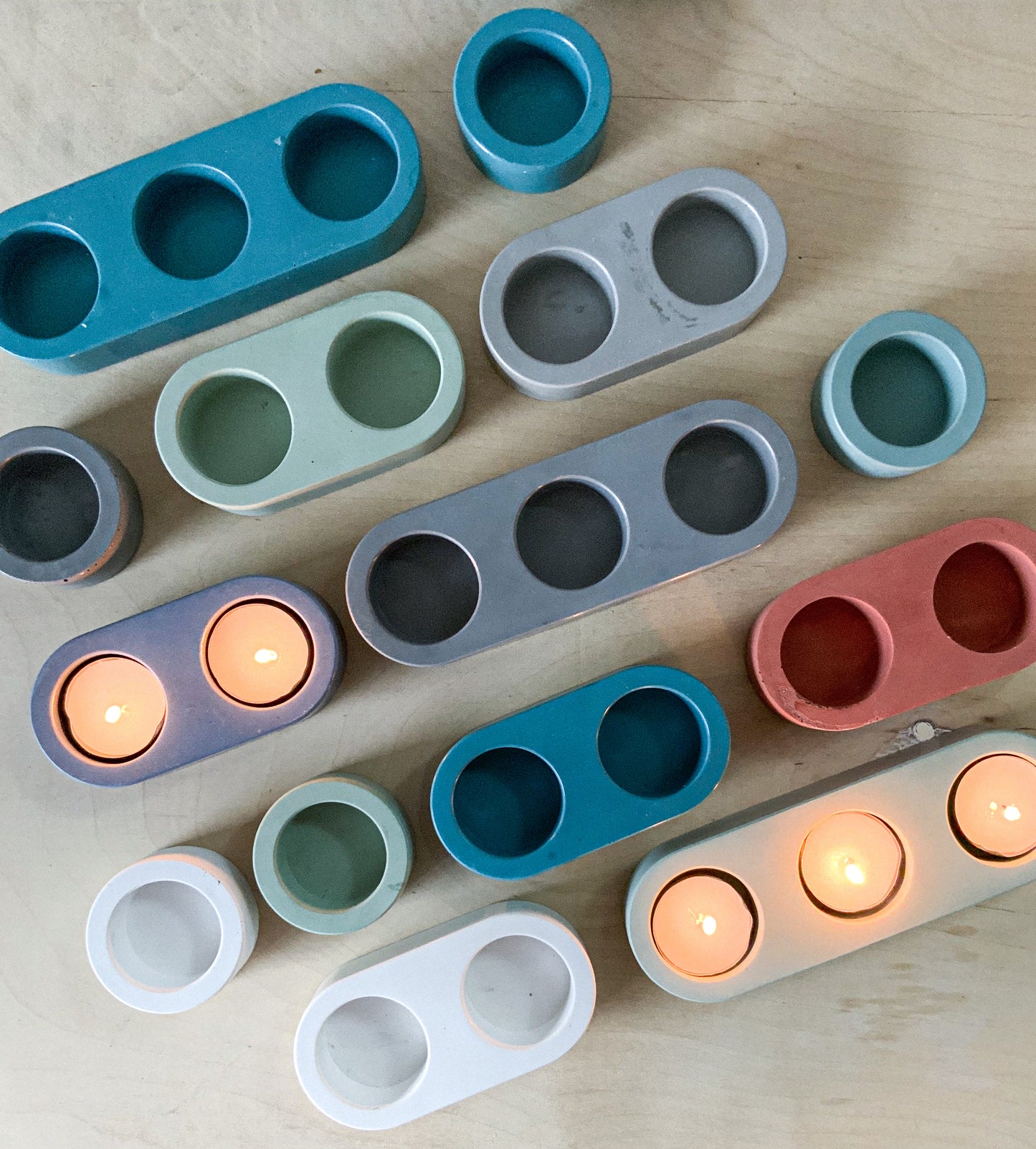 Handmade Concrete Tea Light Holders - Modern Colorful Cement Candle Decor - Set or Single Votive
