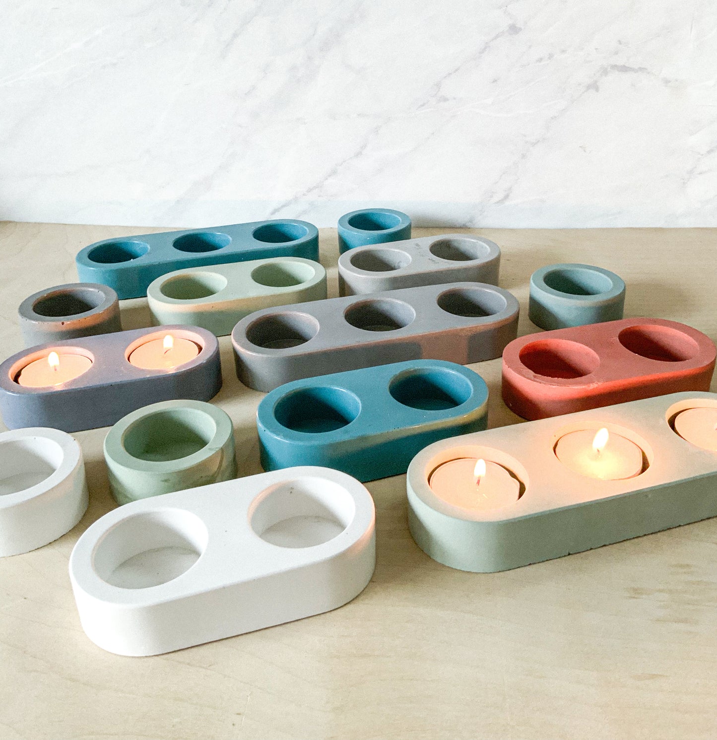 Handmade Concrete Tea Light Holders - Modern Colorful Cement Candle Decor - Set or Single Votive