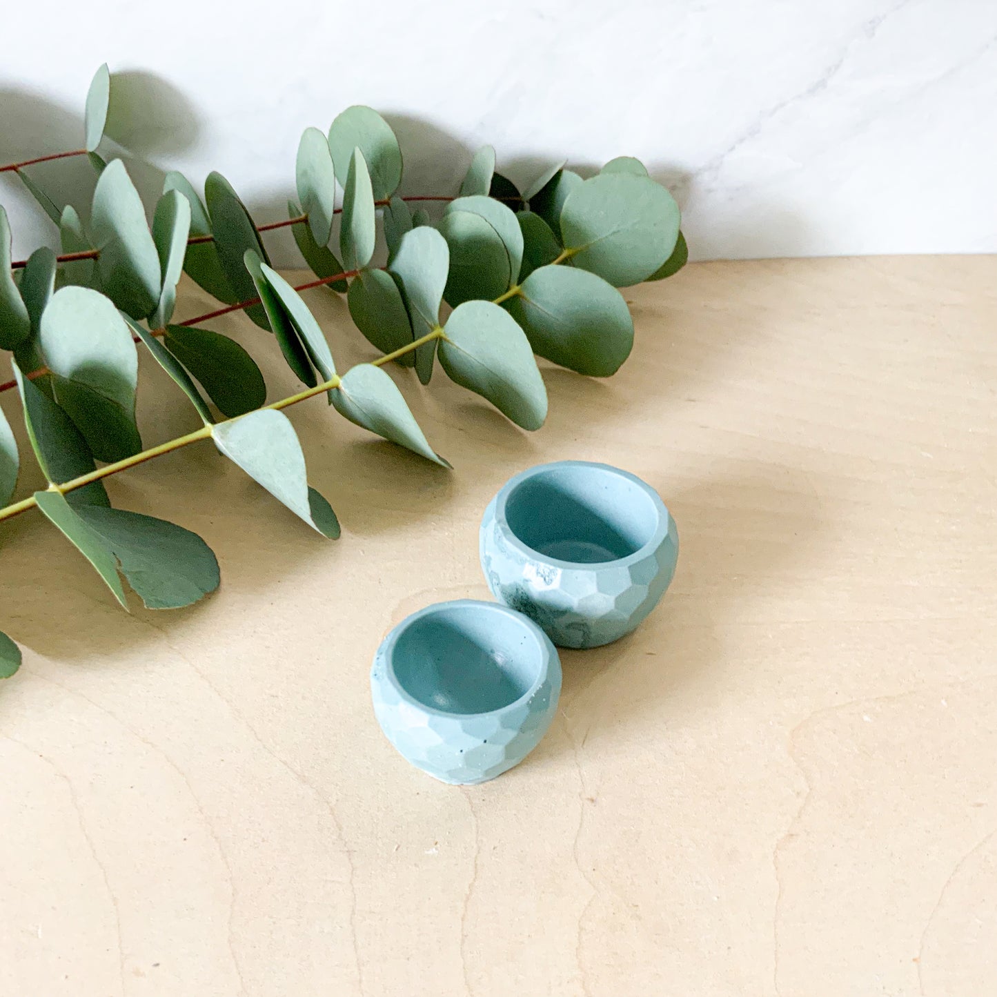 Small Concrete Planter Bowl - Mini Succulent Pot Air Plant Holder Ring Dish Faceted Modern Home Decor Miniature