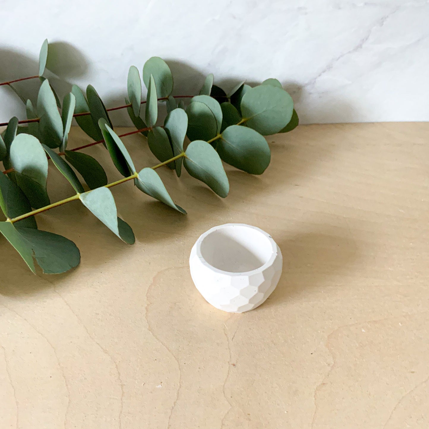 Small Concrete Planter Bowl - Mini Succulent Pot Air Plant Holder Ring Dish Faceted Modern Home Decor Miniature