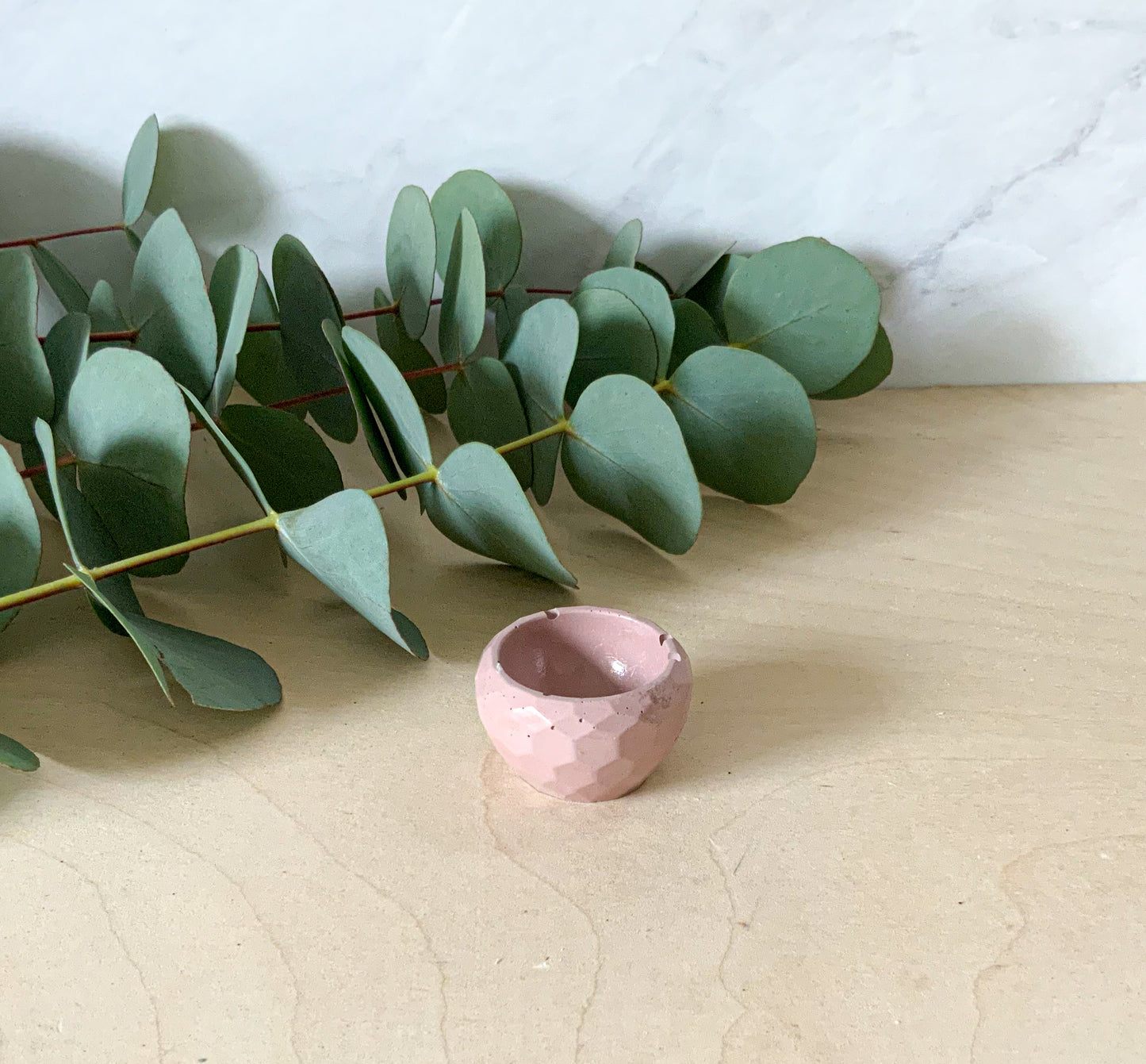 Small Concrete Planter Bowl - Mini Succulent Pot Air Plant Holder Ring Dish Faceted Modern Home Decor Miniature