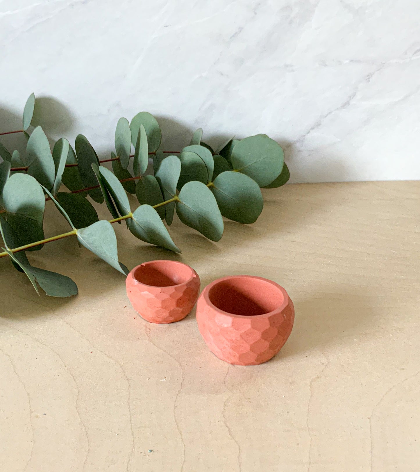 Small Concrete Planter Bowl - Mini Succulent Pot Air Plant Holder Ring Dish Faceted Modern Home Decor Miniature
