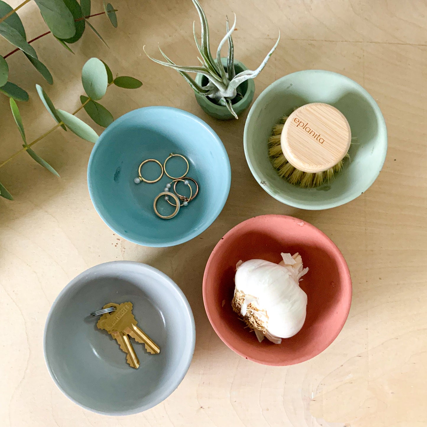 Handmade Concrete Bowl - Kitchen Bathroom Storage Dish Modern Catchall Artisan Home Decor
